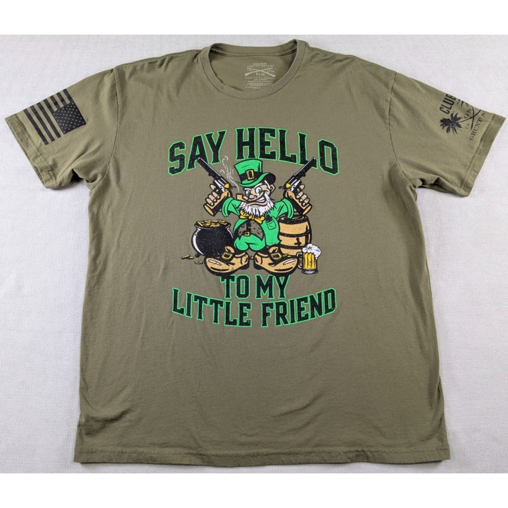 Grunt Style Shirt Mens 2XL XXL Green Military Patriotic USA Guns America Flag